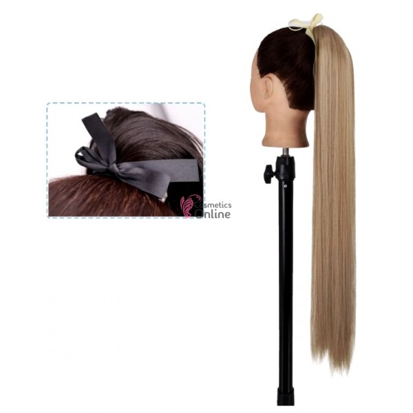 Extensie de par coada dreapta cu snur si pini 65  cm SEM12613 Saten cu Blond Mixt